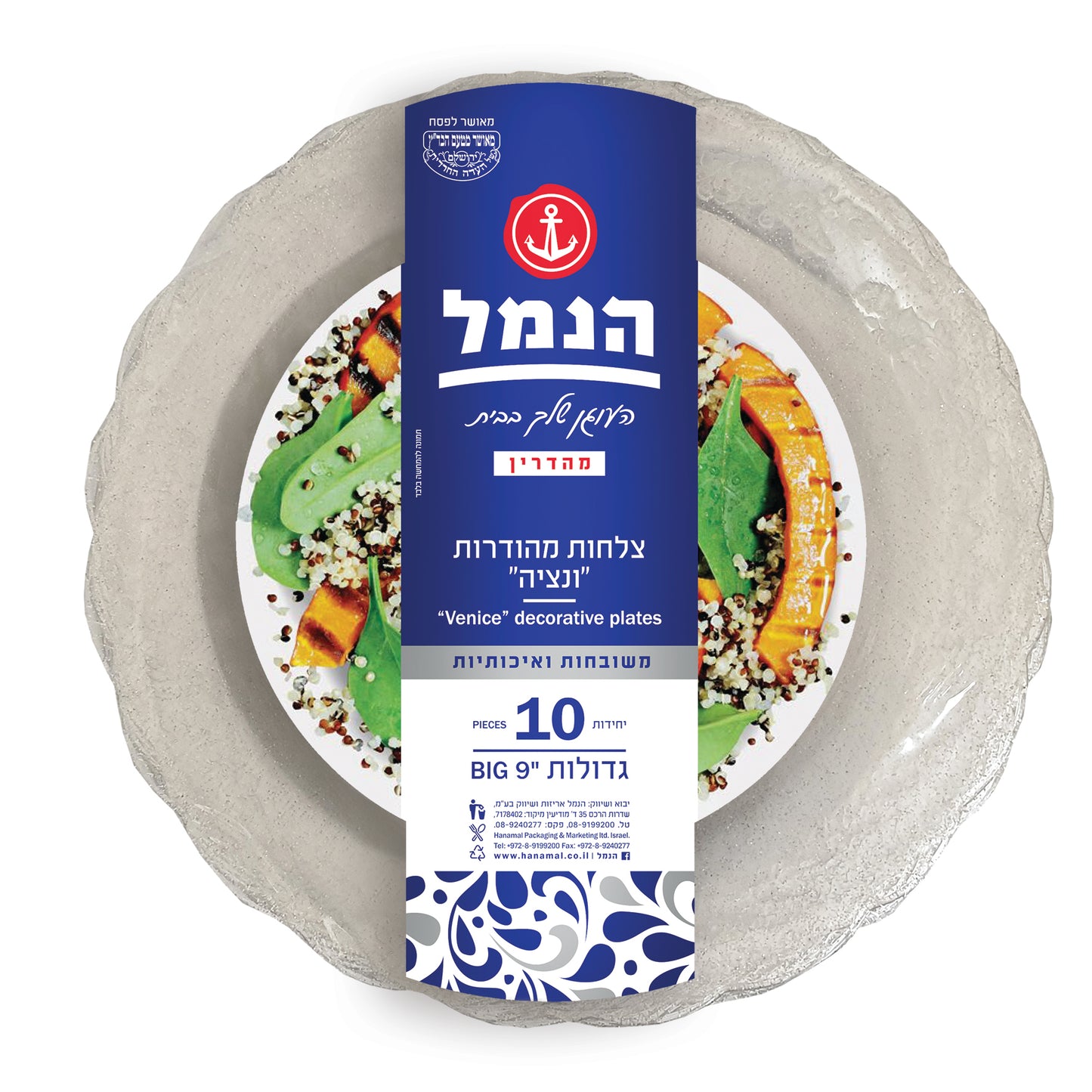 צלחות ונציה גדולות – 10 יחידות | שקוף נצנצים