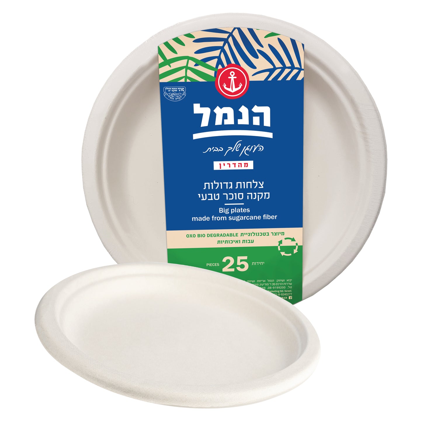 צלחות גדולות מתכלות מקנה סוכר – 25 יחידות